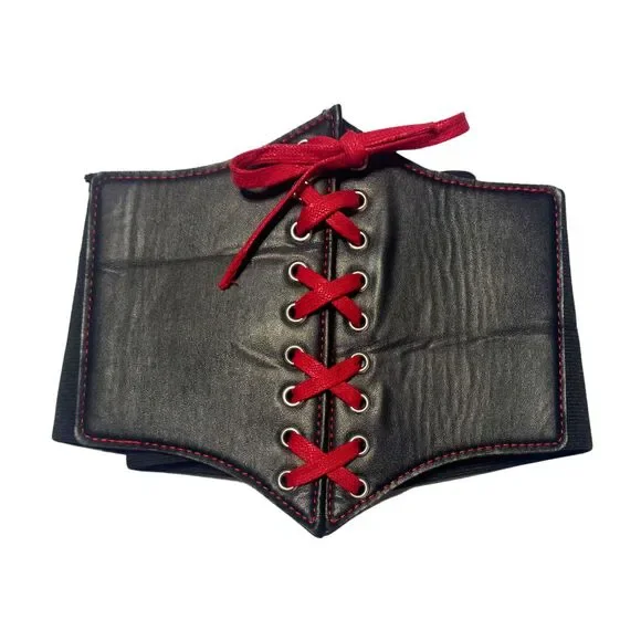Black & Red Hot Topic Size 2X 3X Edgy Alt Emo Goth Clowncore Lace Up Corset Belt - Picture 1 of 4